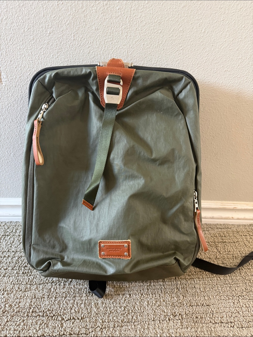 Everyday Olive Green Backpack with Leather Trim
